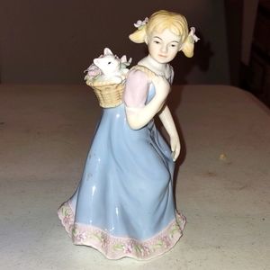 Vintage Cosmos Fine Porcelain Girl carrying Cat Figurine